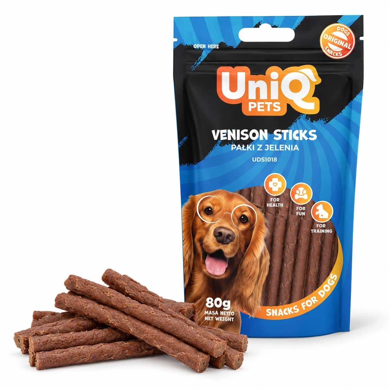 UniQ Pets Soft Venison Sticks mīkstas brieža gaļas standziņas suņiem 80 g