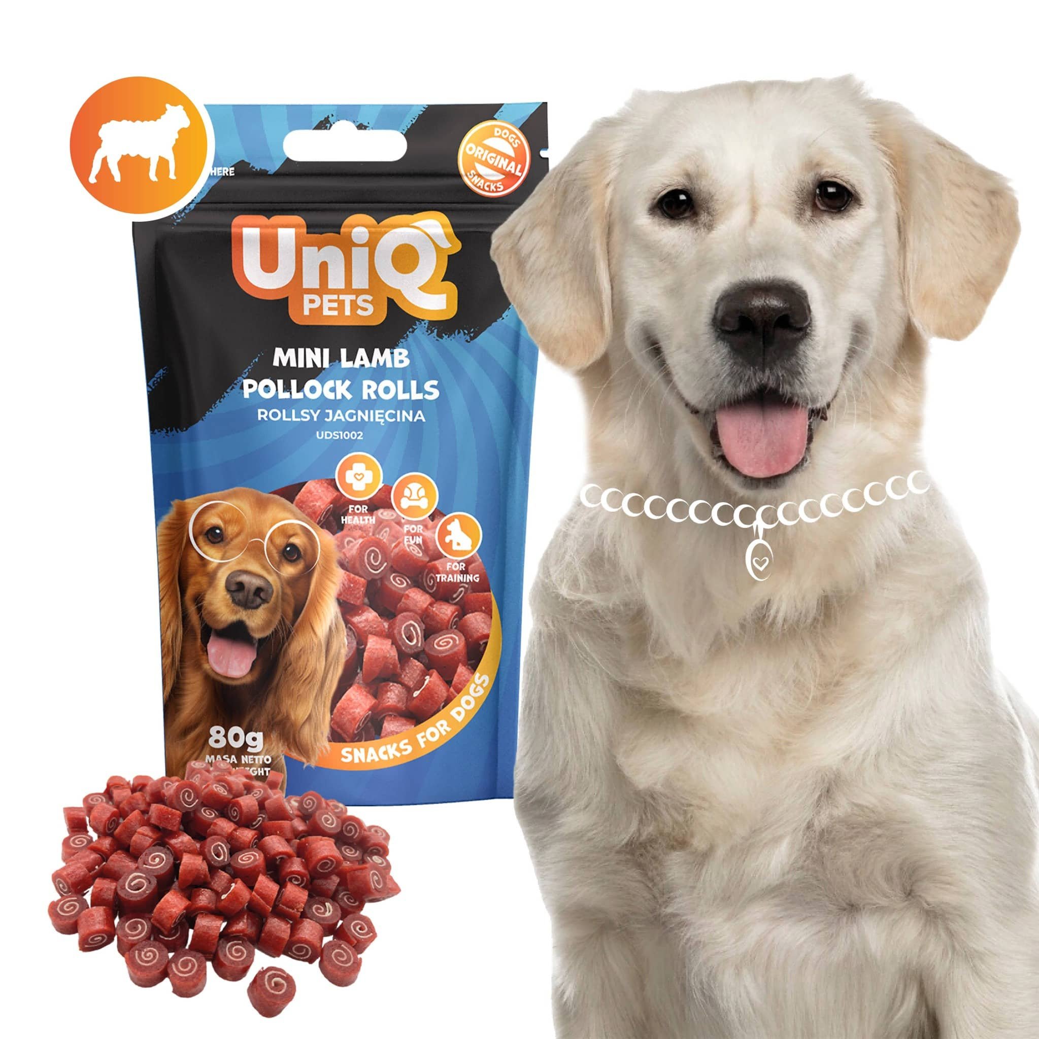 UniQ Pets Mini Lamb Rolls mīksti jēra gaļas rullīši suņiem 80 g
