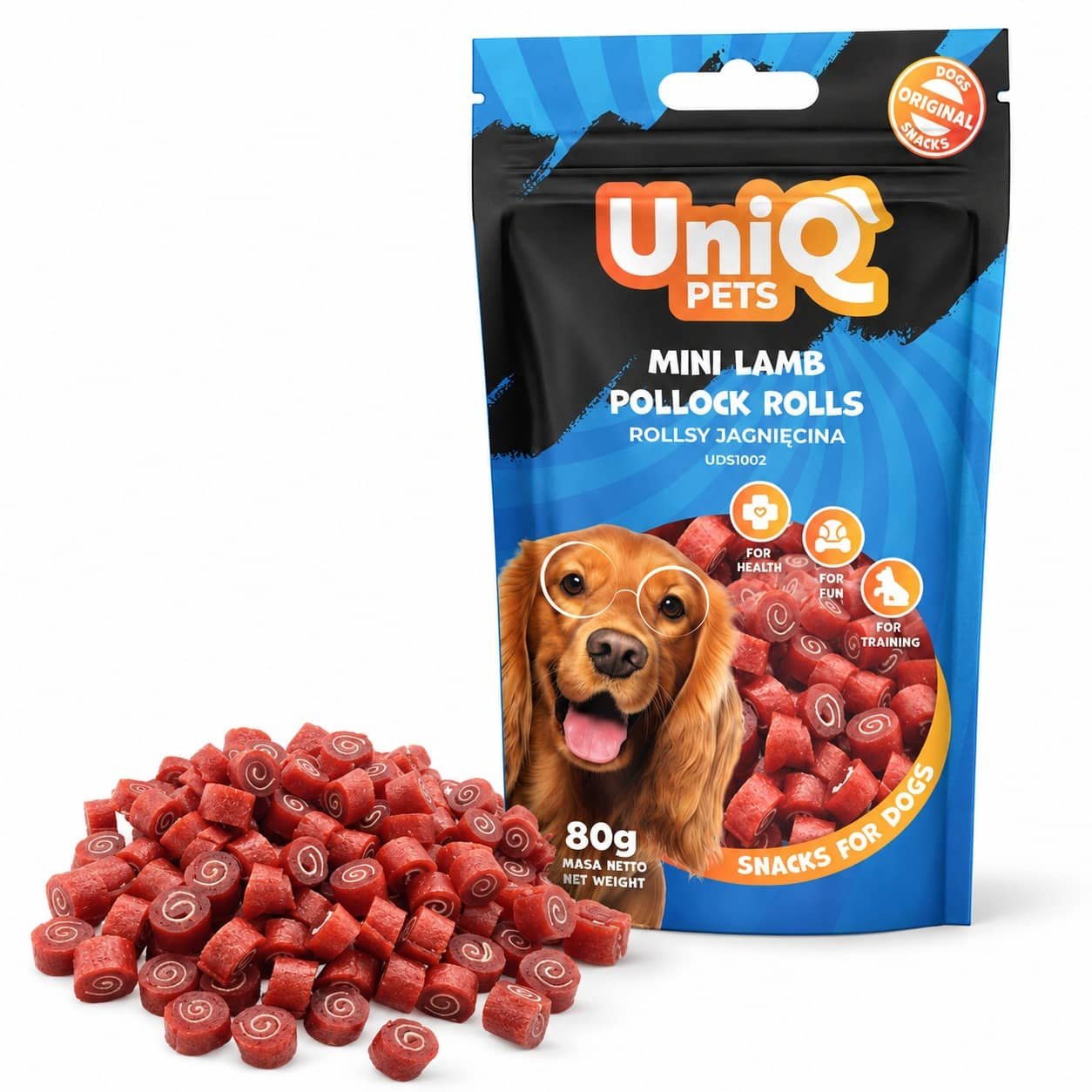 UniQ Pets Mini Lamb Rolls mīksti jēra gaļas rullīši suņiem 80 g