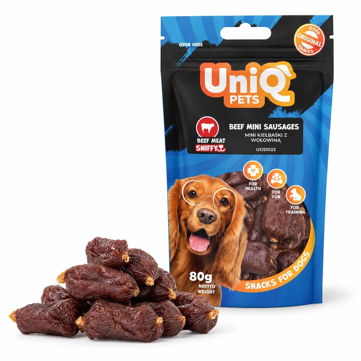 UniQ Pets Mini Beef Sausages liellopa gaļas desiņas suņiem 80 g