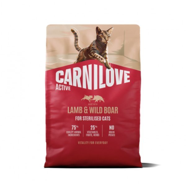 Carnilove Active Sterilised Lamb & Boar bezgraudu kaķu barība sterilizētiem kaķiem 2 kg