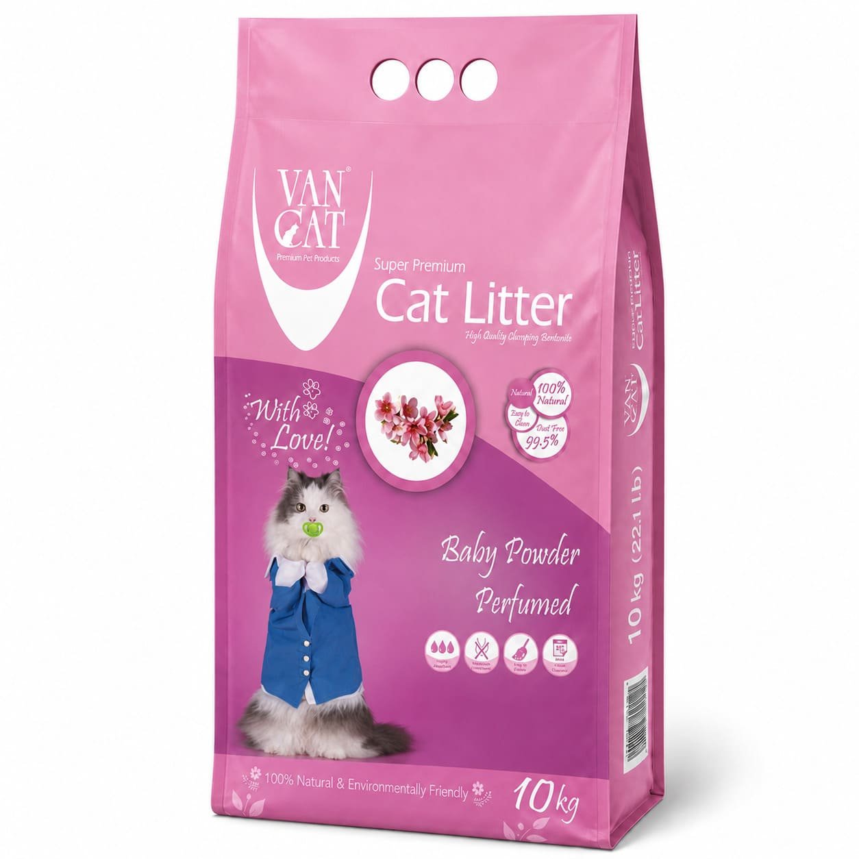 Van Cat Compact Baby Powder kaķu smiltis cementējošas ar bērnu pūdera aromātu 10 kg