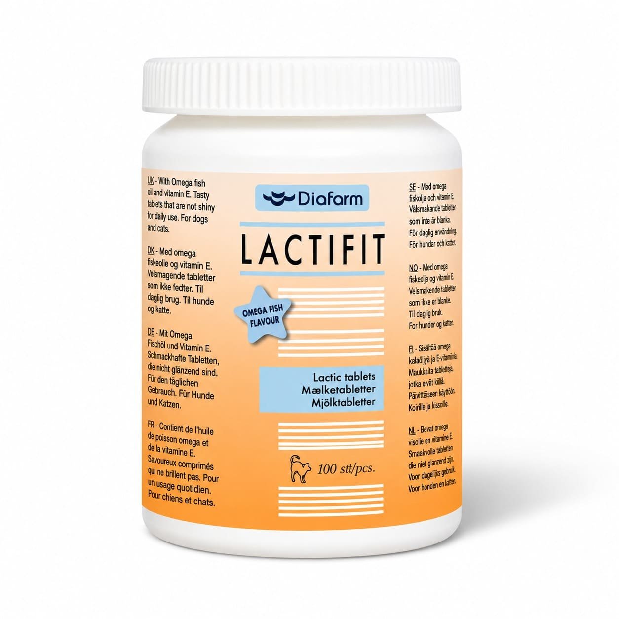 Diafarm Lactifit Omega-3 vitamīni tabletes kaķiem ādai un apmatojumam N100