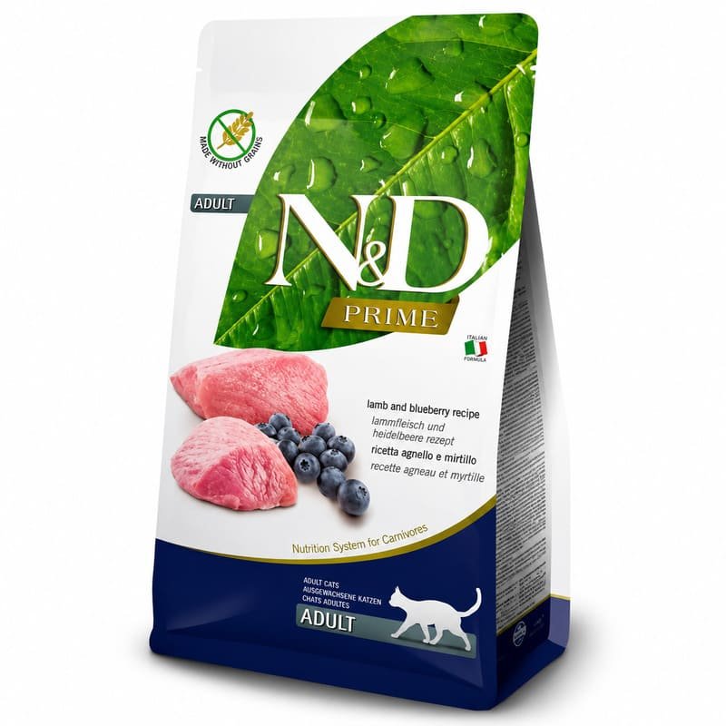 Farmina N&D Prime Lamb & Blueberry bezgraudu kaķu barība ar jēru un mellenēm 1.5 kg