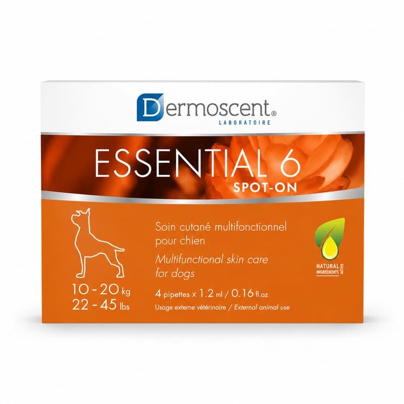 Dermoscent Essential 6 pilieni ādai un spalvai suņiem 10–20 kg 1.2 ml N4