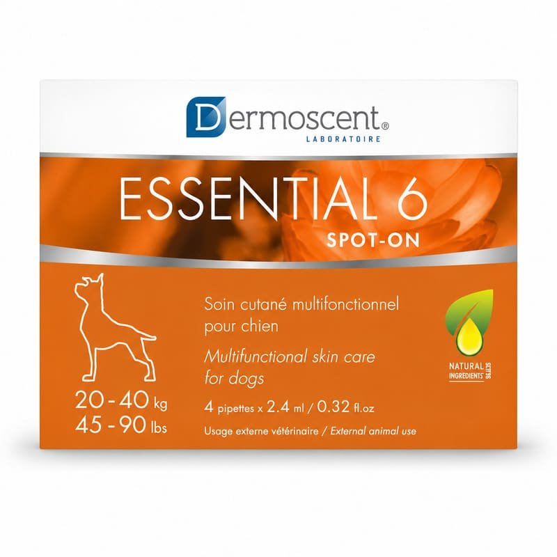 Dermoscent Essential 6 pilieni ādai un spalvai suņiem 20–40 kg 2.4 ml N4