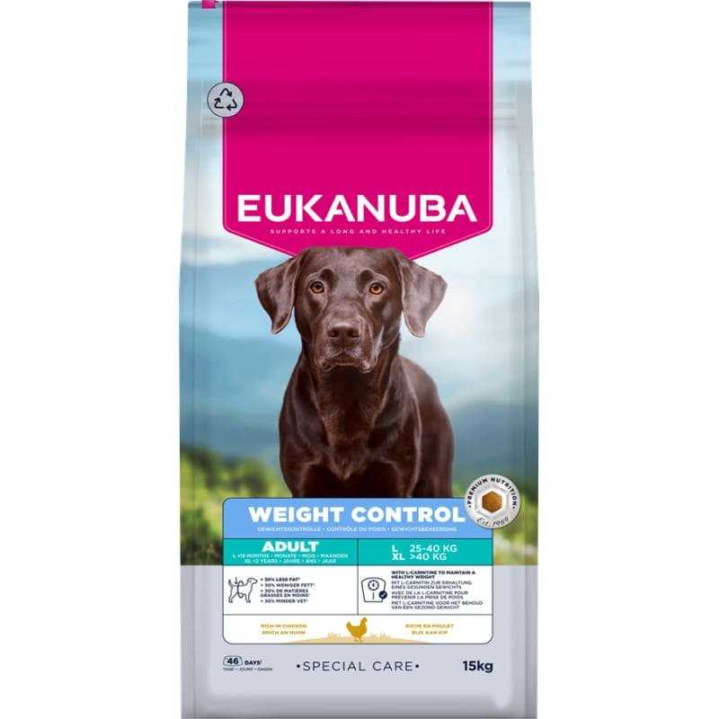 Eukanuba Weight Control Large Breed suņu barība svara kontrolei ar vistu 15 kg