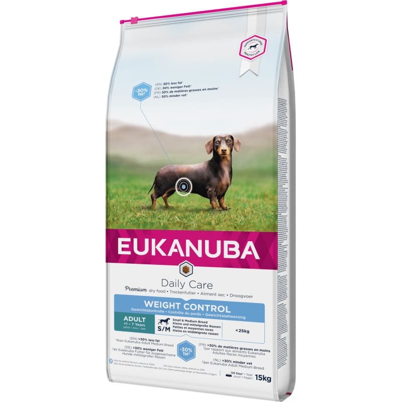 Eukanuba Small & Medium Weight Control suņu barība svara kontrolei ar vistu 15 kg