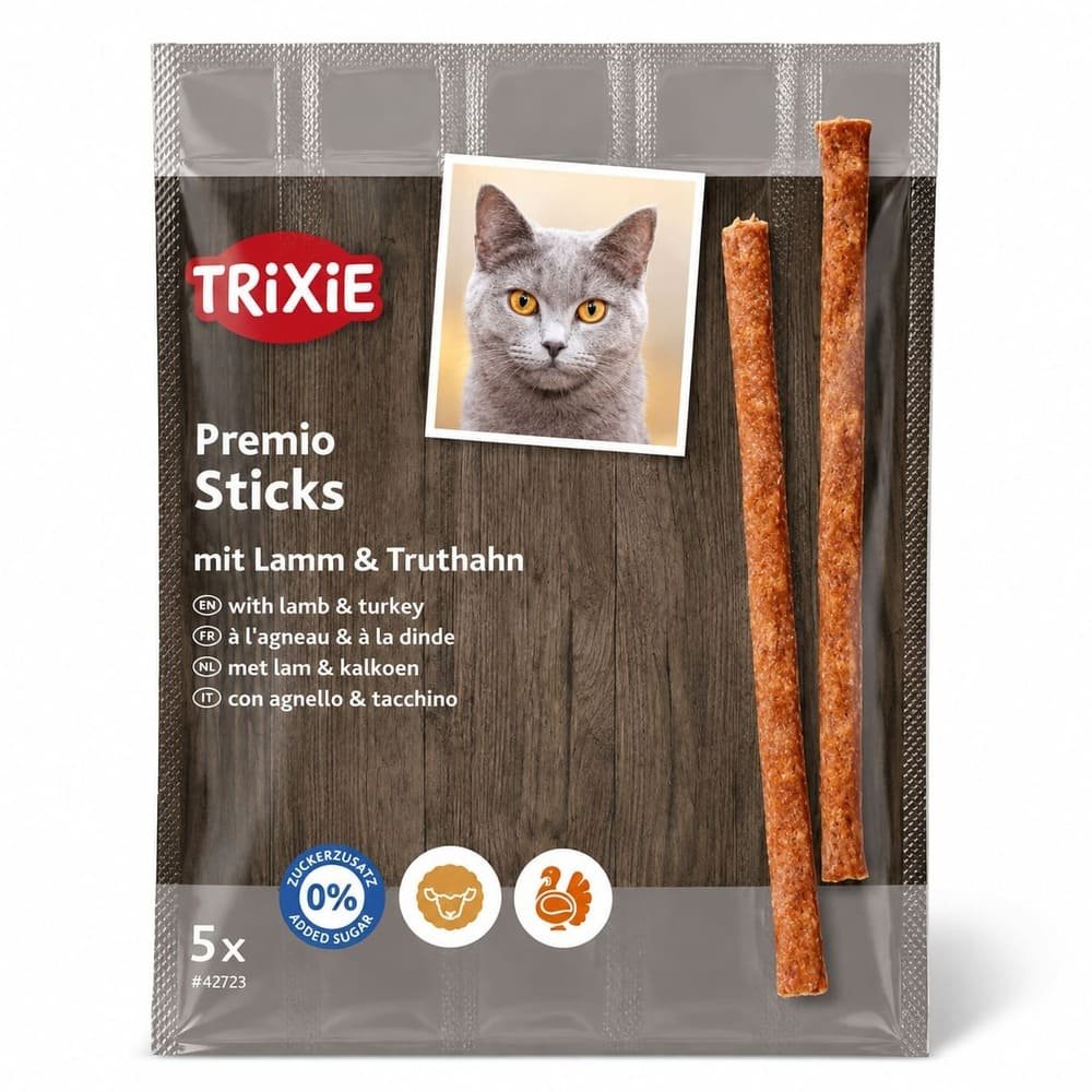 Trixie Premio Sticks kaķu gardumi ar jēru un tītaru, 5 × 5 g