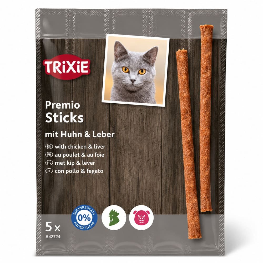 Trixie Premio Sticks kaķu gardumi ar vistu un cūkas aknām, 5 × 5 g