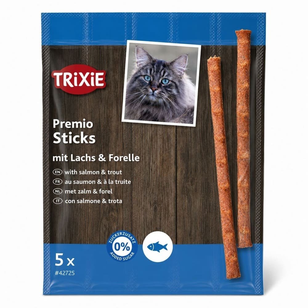 Trixie Premio Sticks kaķu gardumi ar lasi un foreli, 5 × 5 g