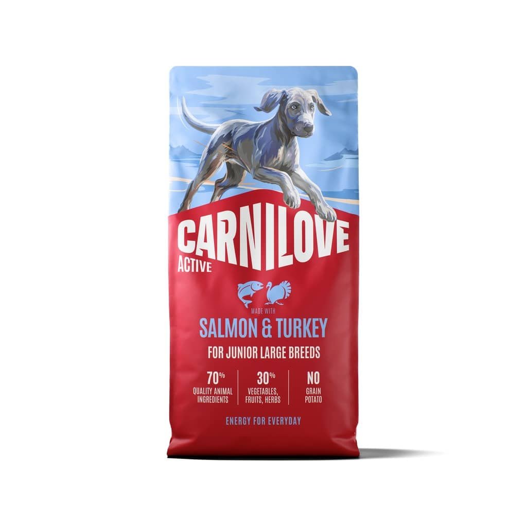 Carnilove Active Junior Large Breed Salmon & Turkey bezgraudu suņu barība lielo šķirņu kucēniem ar lasi un tītaru 12 kg