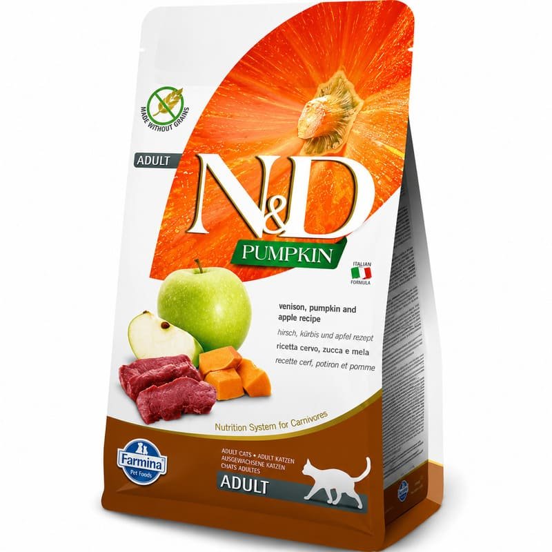 Farmina N&D Pumpkin Venison bezgraudu kaķu barība ar briedi, ķirbi un āboliem 1.5 kg