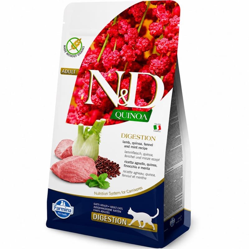 Farmina N&D Quinoa Lamb Digestion bezgraudu kaķu barība jutīgai gremošanai ar jēru, kvinoju un fenheli 1.5 kg