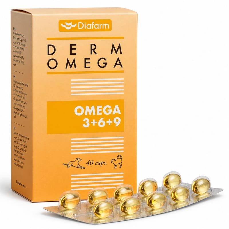 Diafarm Omega 3-6-9 kapsulas ādai un apmatojumam suņiem un kaķiem N40