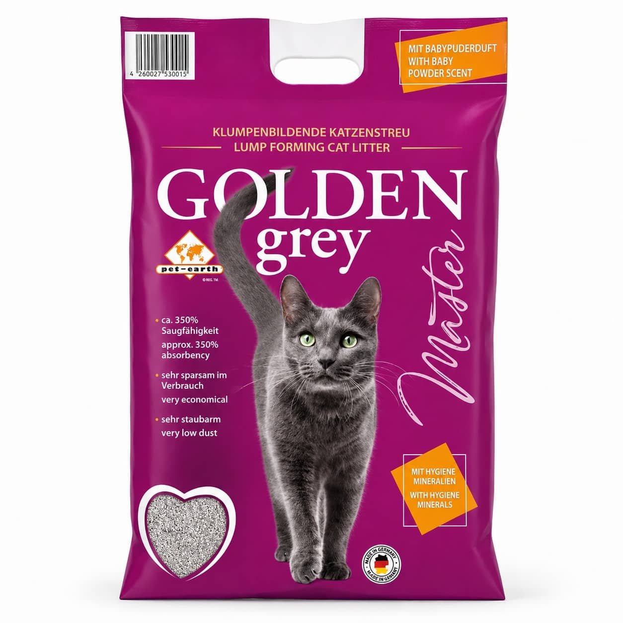 Golden Grey Master kaķu smiltis cementējošas ar bērnu pūdera aromātu 7 kg