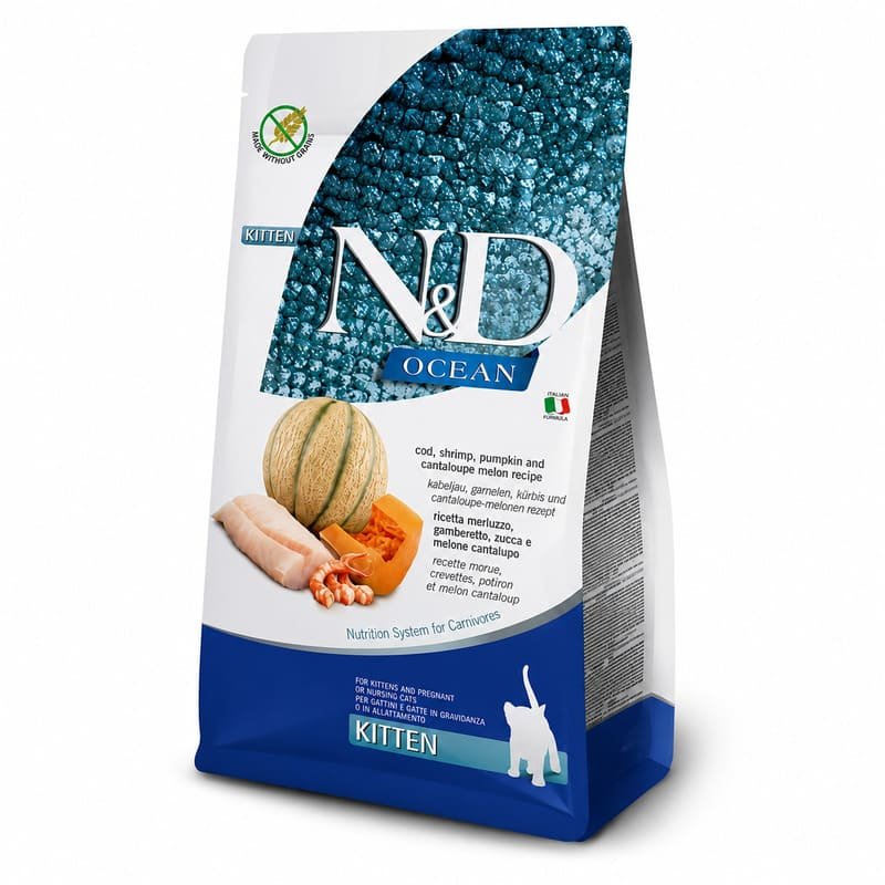 Farmina N&D Ocean Kitten Cod & Shrimp kbezgraudu kaķēnu barība ar mencu un garnelēm 1.5 kg