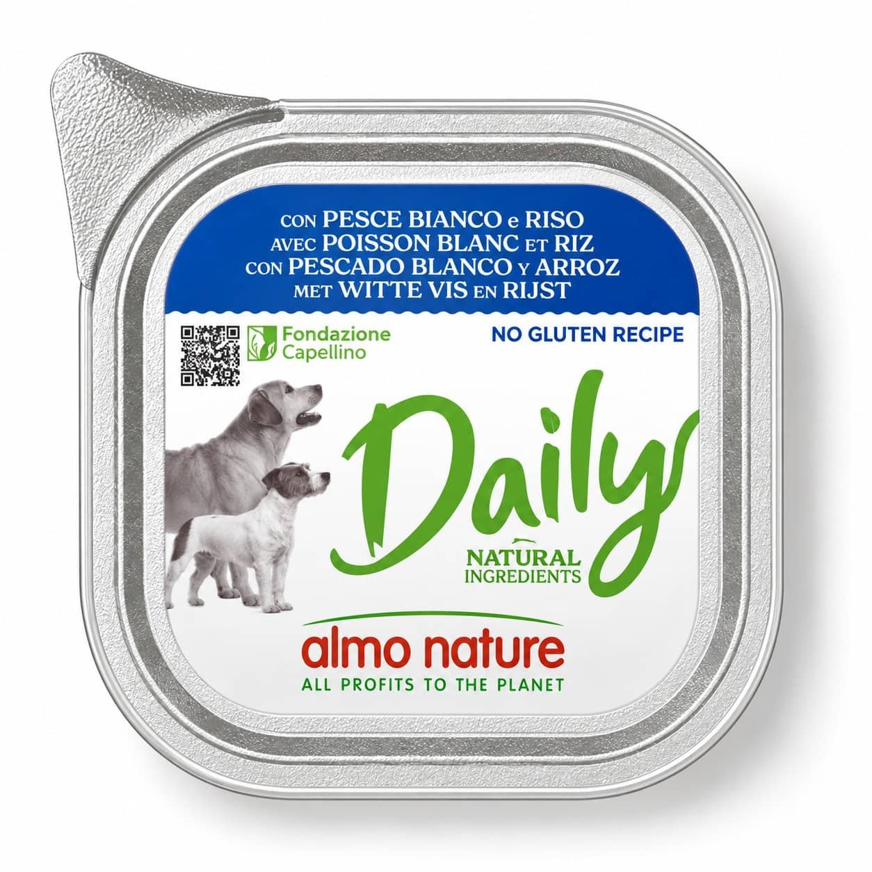 Almo Nature Daily White Fish konservi suņiem ar balto zivi un rīsiem 100 g