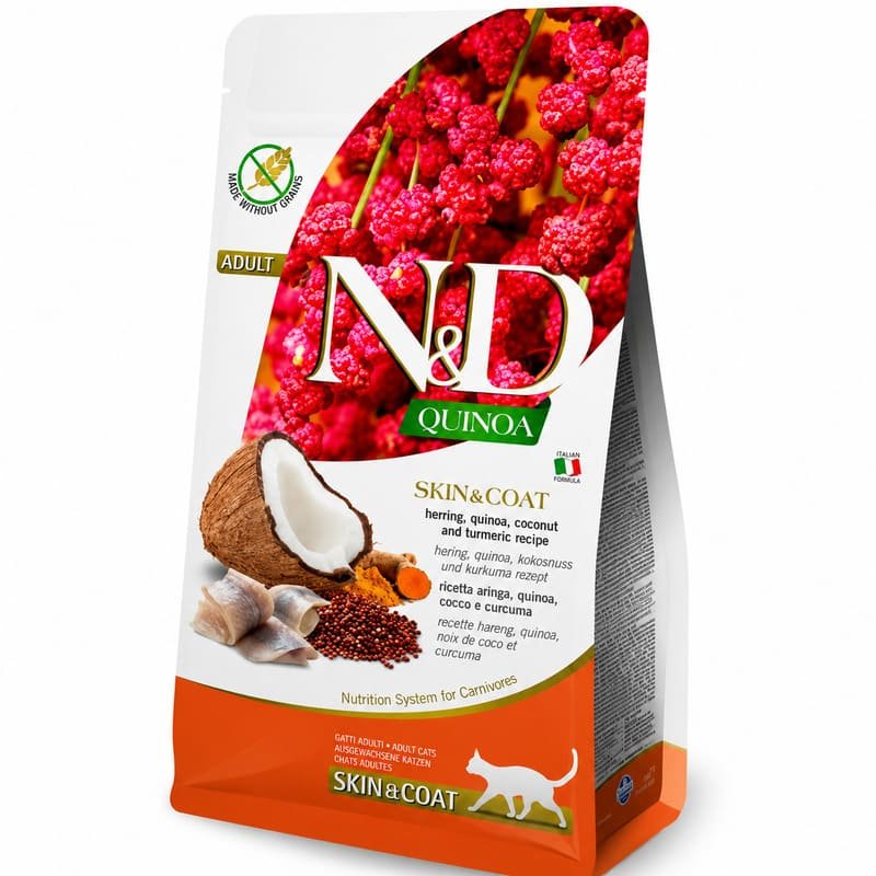 Farmina N&D Quinoa Herring Skin & Coat bezgraudu kaķu barība ādai un spalvai ar siļķi un kvinoju 5 kg