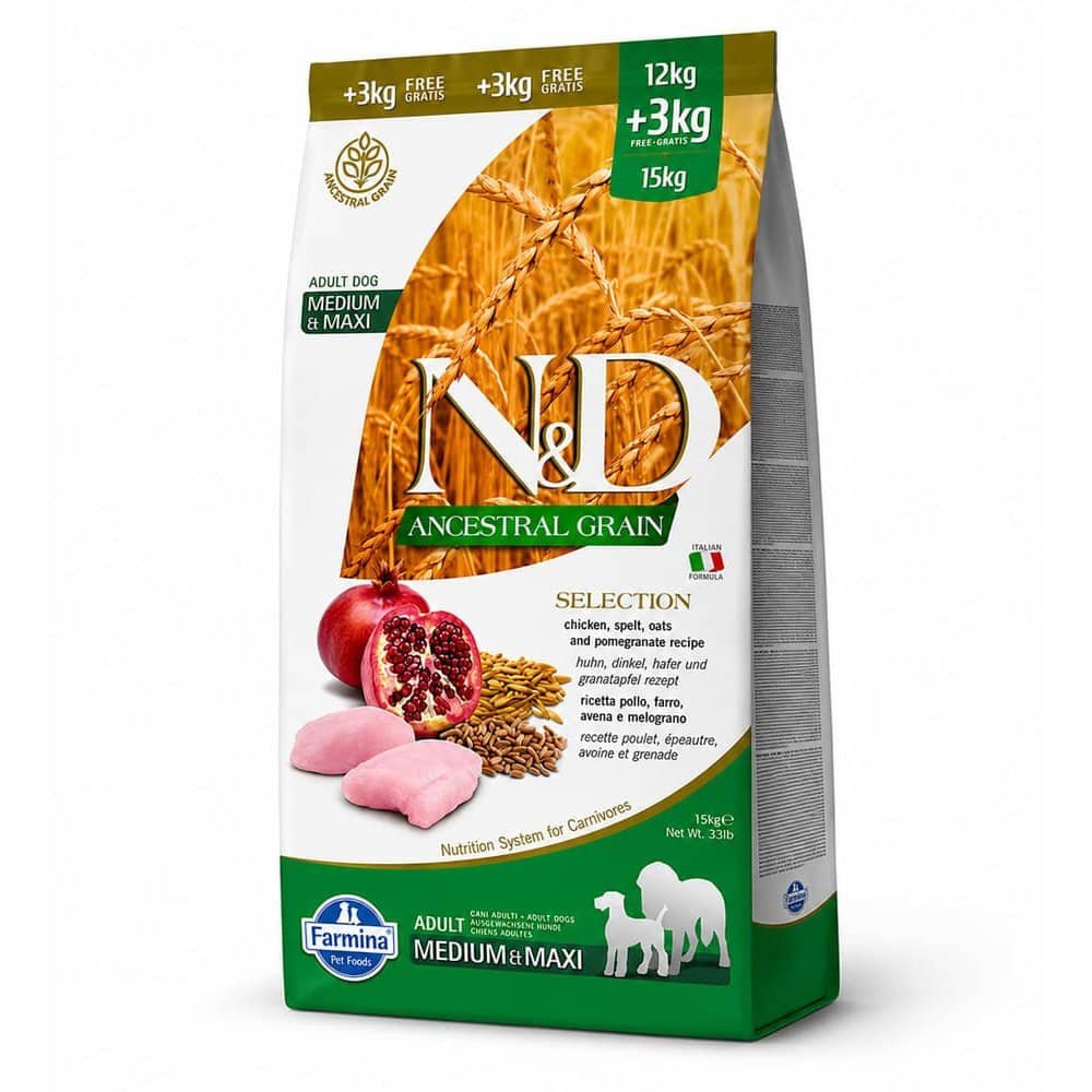 FARMINA N&D DOG LG CHICKEN SELECTION M/L mazgraudu suņu barība ar vistu un granātābolu 15kg