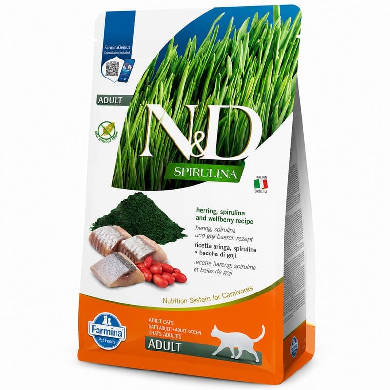 Farmina N&D Spirulina Herring bezgraudu kaķu barība ar siļķi un spirulīnu 1.5 kg
