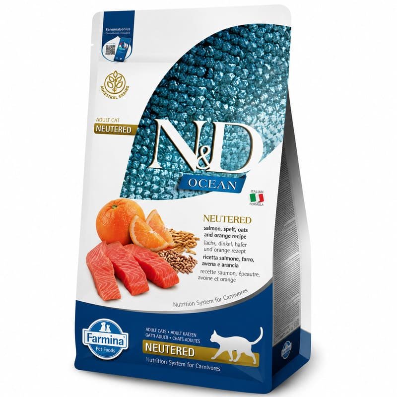 Farmina N&D Ancestral Salmon & Orange Neutered mazgraudu barība sterilizētiem kaķiem ar lasi un apelsīniem 10 kg