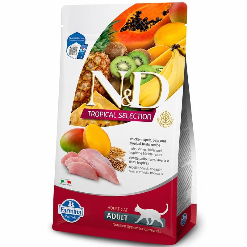 Farmina N&D Tropical Chicken mazgraudu kaķu barība ar vistu un augļiem 10 kg