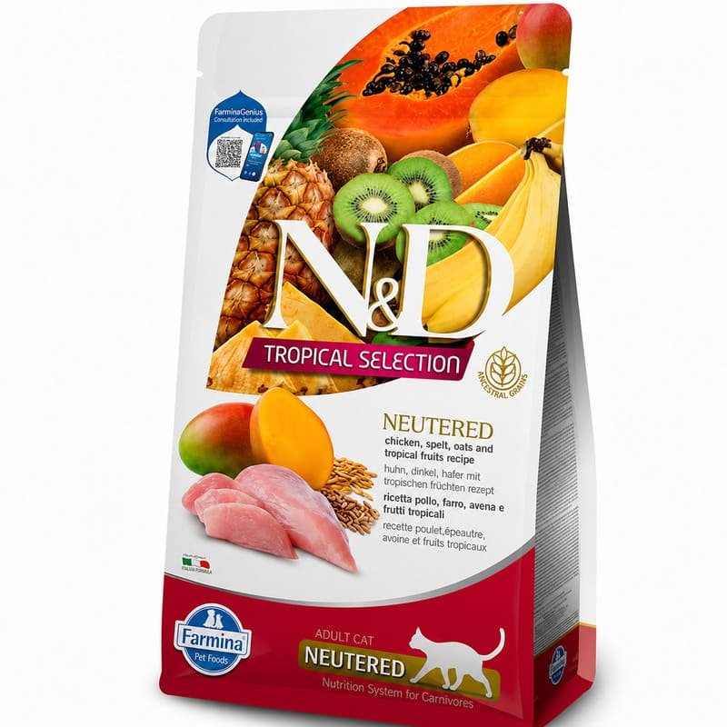 Farmina N&D Tropical Chicken Neutered mazgraudu barība sterilizētiem kaķiem ar vistu un augļiem 4 kg
