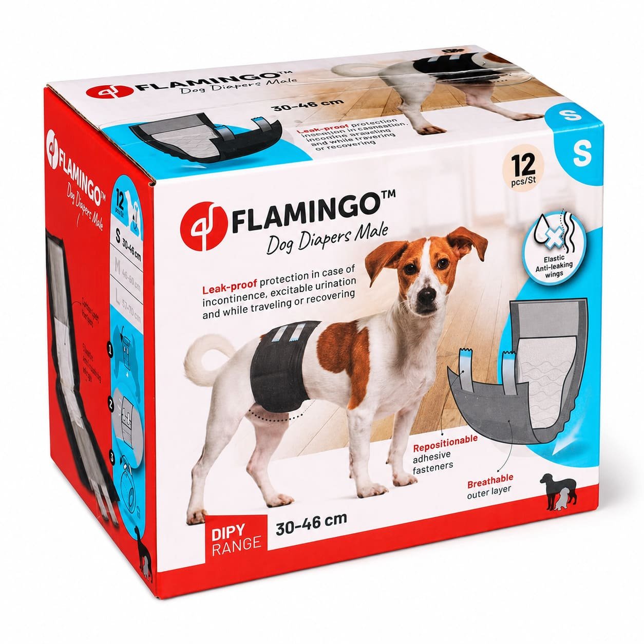 Flamingo Diapers Male vienreizējās autiņbiksītes suņu puikām S 30-46 cm N12