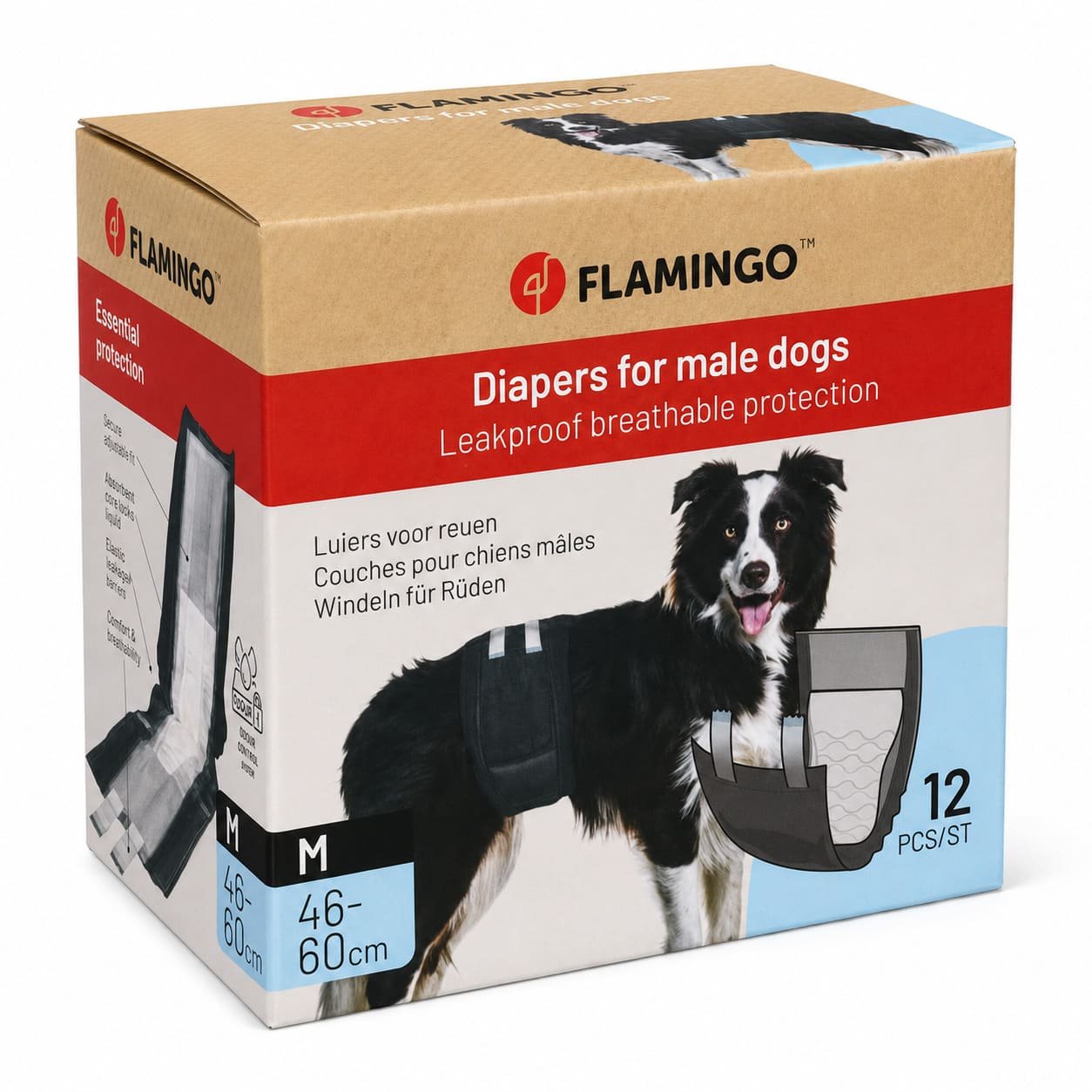 Flamingo Diapers Male vienreizējās autiņbiksītes suņu puikām M 46-60 cm N12