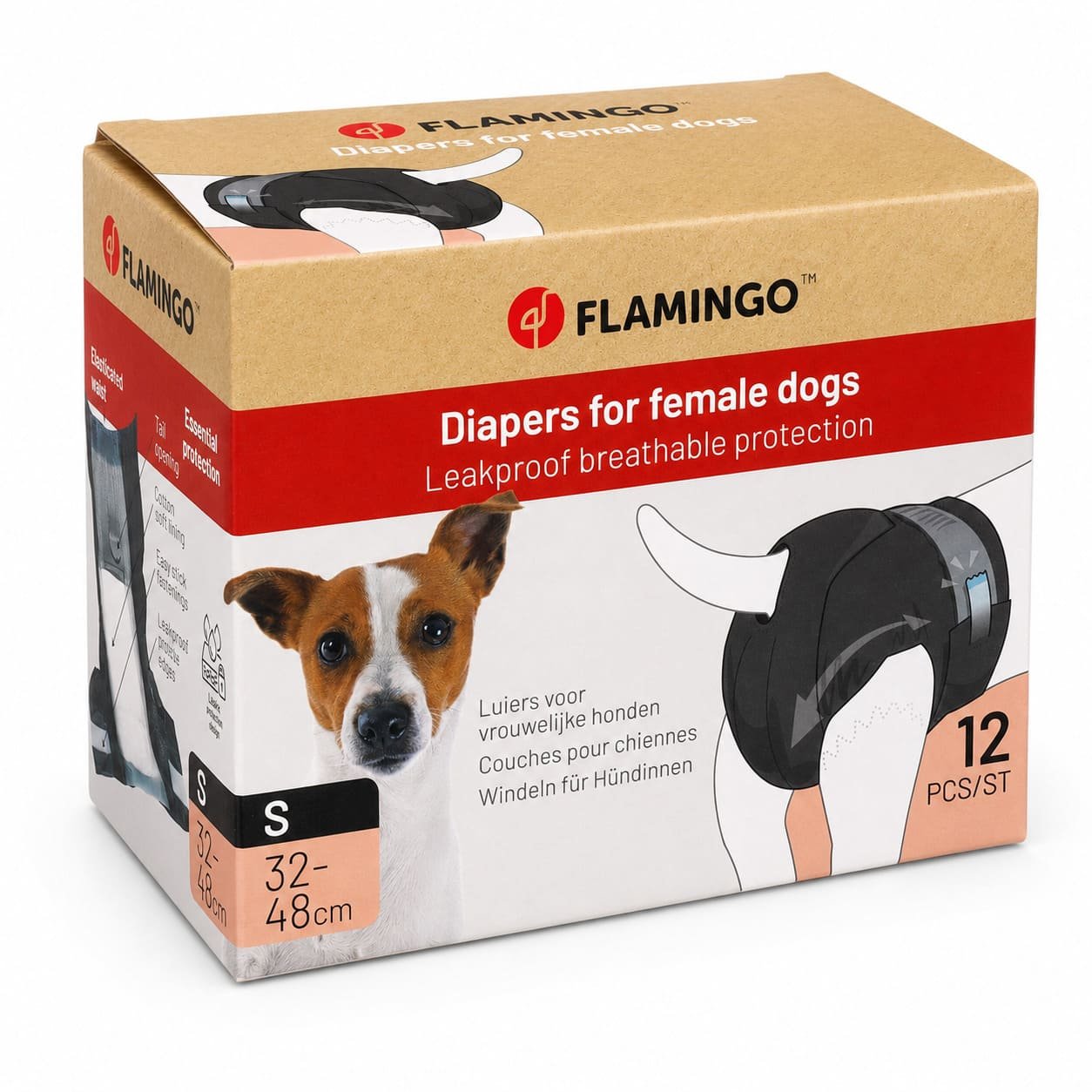 Flamingo Diapers Female vienreizējās autiņbiksītes suņu meitenēm S 32-48 cm N12