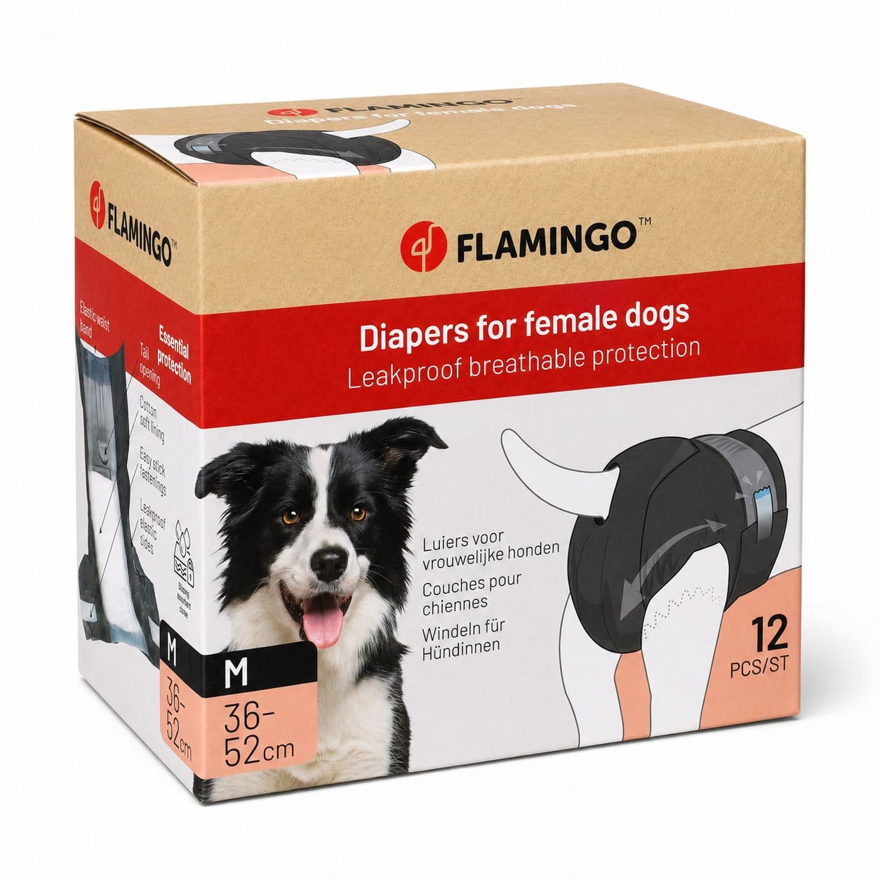 Flamingo Diapers Female vienreizējās autiņbiksītes suņu meitenēm M 36-52 cm N12