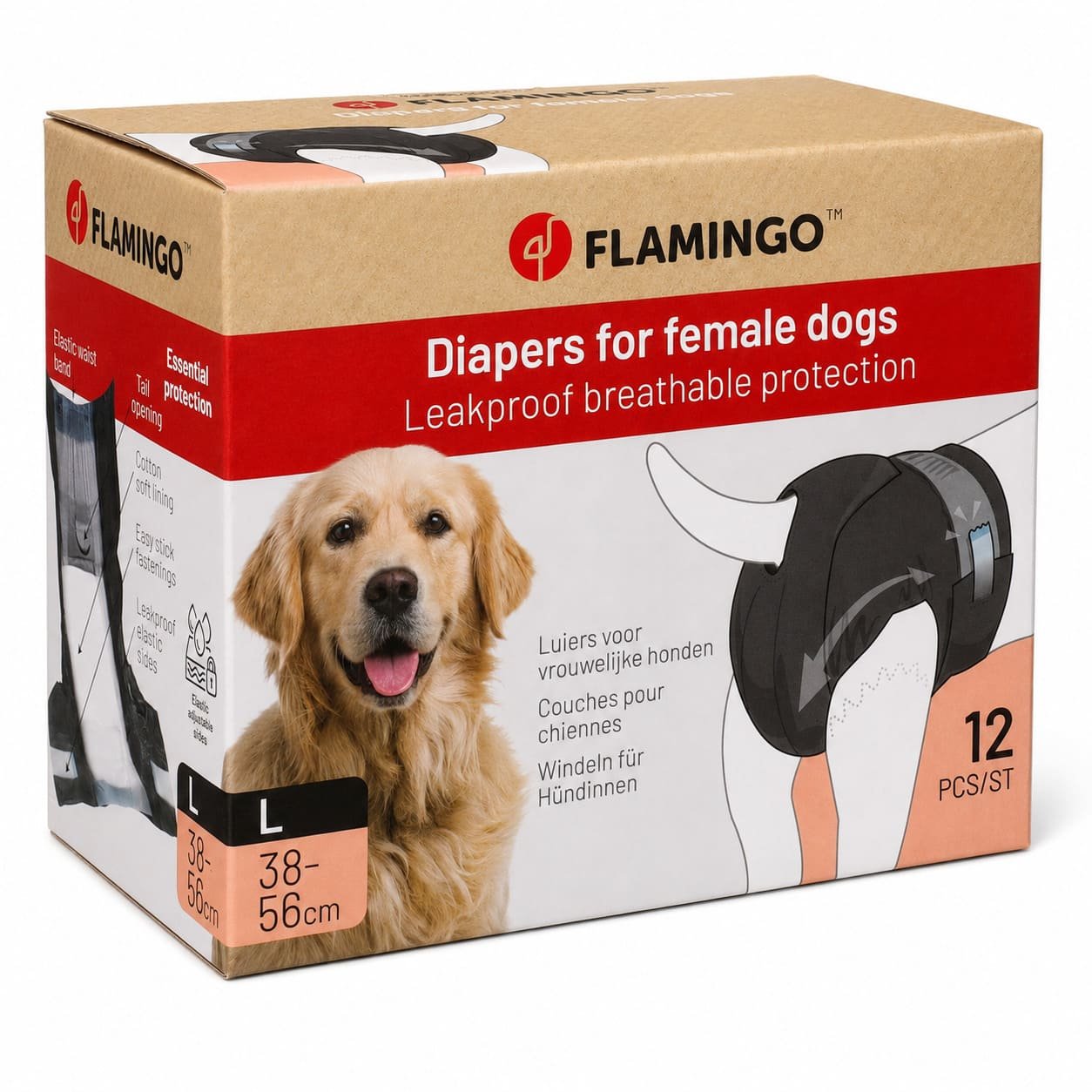 Flamingo Diapers Female vienreizējās autiņbiksītes suņu meitenēm L 38-56 cm N12