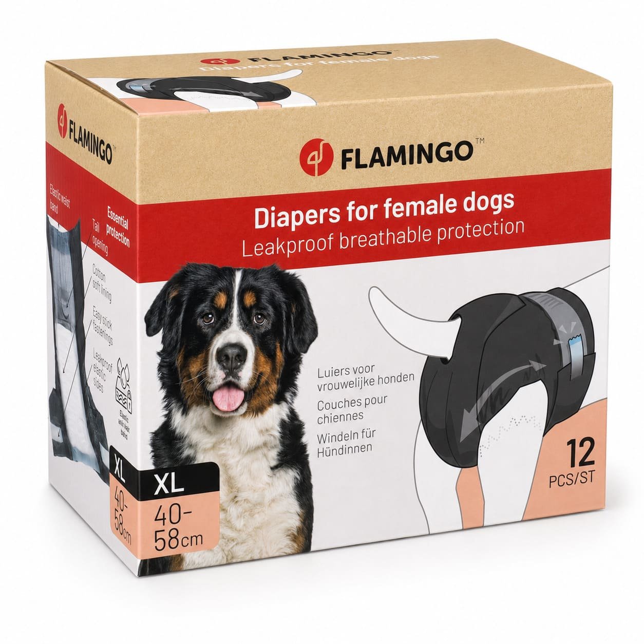 Flamingo Diapers Female vienreizējās autiņbiksītes suņu meitenēm XL 40-58 cm N12
